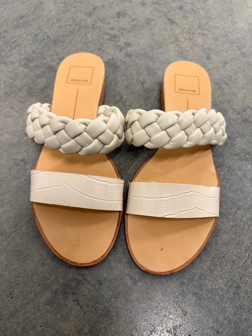 Dolce Vita White Braided & Croc-Textured Slide Sandals